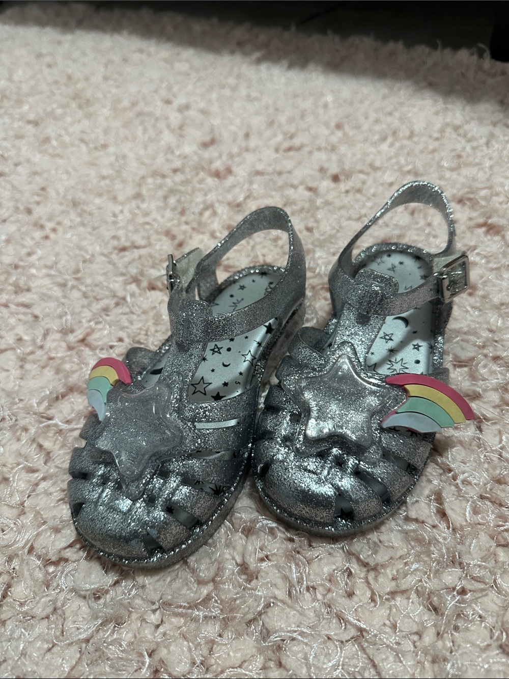 Mini melissa Kids Sparkle Jelly Sandals with Rainbow Accent - Silver